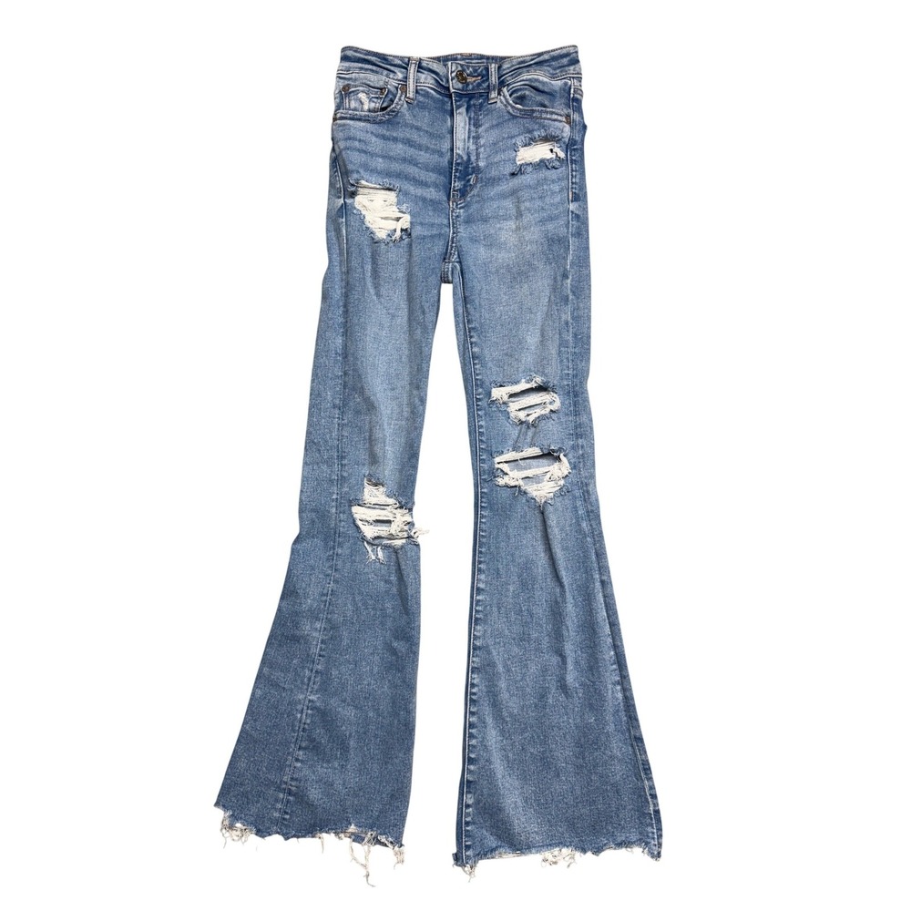 American Eagle Super Hi-Rise Flare Jeans Distressed Ne(x)t Level Stretch Size 2‎